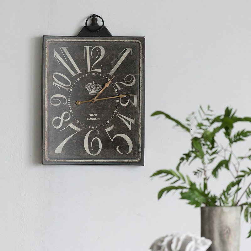 Large Vintage Black Rectangular Wall Clock with White Numerals, Home ...