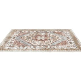 Large Area Rug 9 x 12 ft Anti-Skid Tear-Resistant Floor Mat Vintage Brown Red