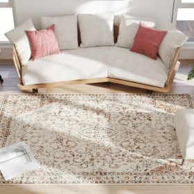 HOMCOM Area Rug 5x7, Machine Washable Rug, Non-Slip Classical Floral Print Floor Carpet for Living Room, Bedroom, Mixed-Brown