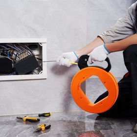 Fish Tape Wire Cable Line Puller 100ft 1/16in Fiberglass High Plastic Case (Option: Orange)