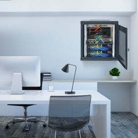 12U Wall Mount Network Server Cabinet, 15.5'' Deep, Server Rack Cabinet Enclosure, 200 Lbs Max. Ground-mounted Load Capacity, With Locking Door S (Option: Black)