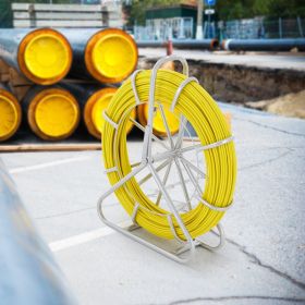 Fish Tape Fiberglass, 656 Ft, 1/4 Inch, Duct Rodder Fishtape Wire Puller, Cable Running Rod With Steel Reel Stand, 3 Pulling Heads, Fishing Tools (Option: Yellow)