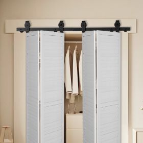 Bi-Folding Sliding Barn Door Hardware Track Kit 52" For Four 12" Doors (Option: Black)